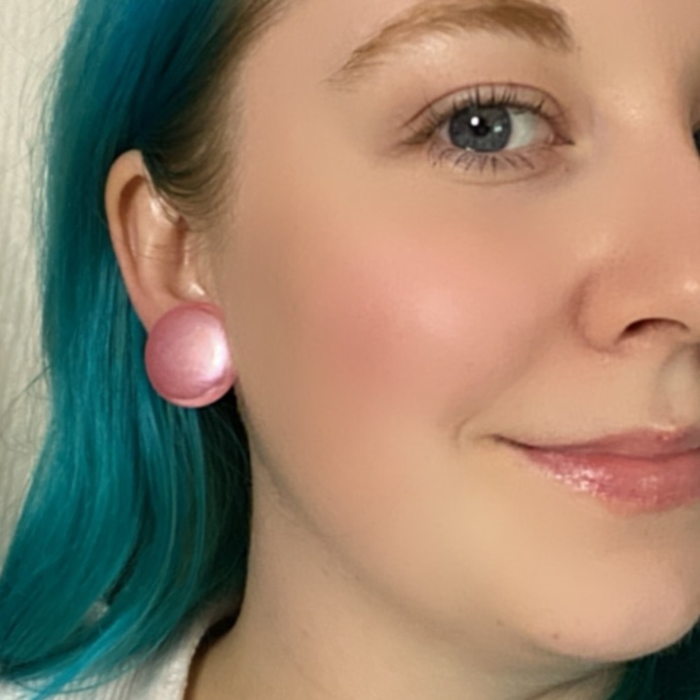 Vintage Metallic Pink Round Clip On Earring Button Japan